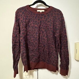 LOFT Leopard Print Sweater - Burgundy and Navy